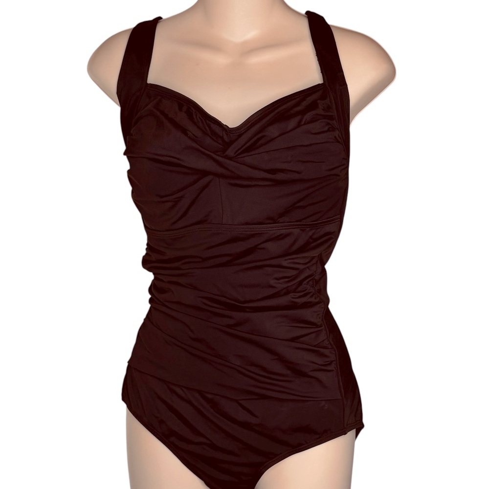 Swimsuits for All size 20 Black Heavily Ruched Slimming One Piece Bathing Suit